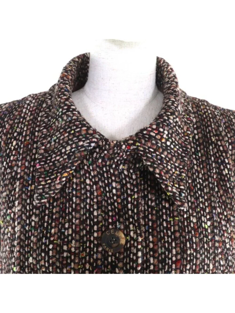 Celine Vintage Wool Blend Tweed Jacket With Logo Buttons Outerwear Brownish 44 - Picture 4 of 14